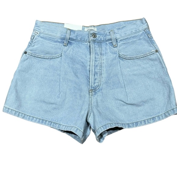 Citizens Of Humanity Sz 26 Blue Franca Pleated Baggy Jean Shorts Preppy Classic - Picture 4 of 10